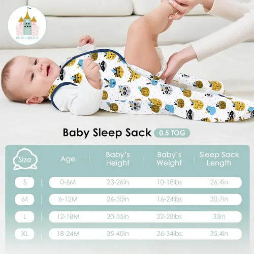 Vista 4 de Cute Castle Baby Sleep Sack - Lightweight 100% Cotton 2-Way Zipper TOG 0.5 Infant Wearable Blanket