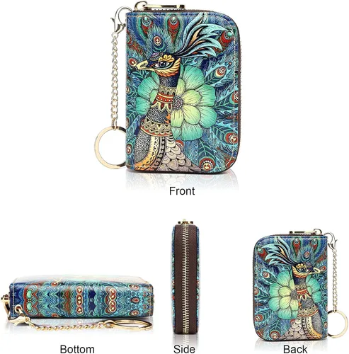 Vista 2 de APHISON - Tarjetero con protección RFID, carteras , funda para tarjetas de cuero con cremallera para mujerniñacaja regalo