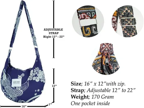 Vista 6 de Your Cozy Bolso bandolera para mujer, bolso grande para compras, bolso de mano con cremallera superior, bolso de mensajero hecho a mano