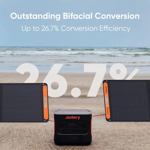 Vista 2 de Jackery SolarSaga - Panel solar portátil de 200 W, paneles solares bifaciales plegables IP68, compatible con la estación de energía Jackery Explorer