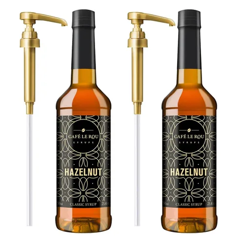 Vista 14 de Jarabe clásico de azúcar de caña Café le Rou - 750 ml, paquete de 2 con 2 dispensadores de bomba dorados