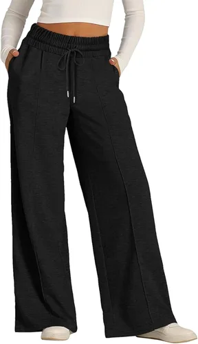 Vista 3 de YMADREIG Pantalones deportivos de pierna ancha para mujer, con cordón elástico, cintura alta, holgados, casuales, para entrenamiento, con bolsillos