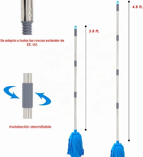 Vista 6 de EaseYourDay - Trapeador de cuerda de microfibra, poste de acero inoxidable de 5.2 pies, 2 cabezales de trapeador