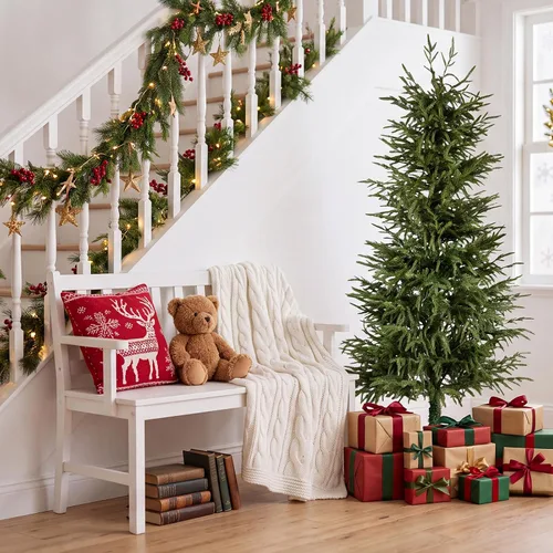 Vista 8 de 2Pack 5FT Pre-Lit Artificial Norfolk Pine Christmas Tree – Realistic Potted Tree, 180 Warm White LED Lights, Potted Faux Norfolk Pine Christmas Tree