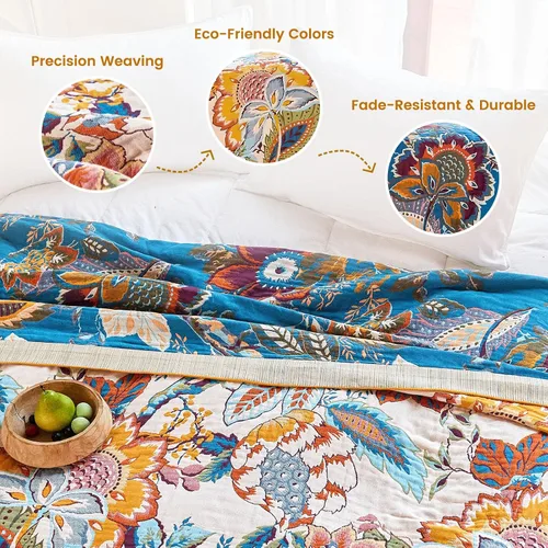 Vista 103 de MSGKV - Manta bohemia/primaveral de algodón para sofá y sala de estar, de gasa acogedora, de 50 x 60 pulgadas 50"x60" Cotton Throw, Woven Bird
