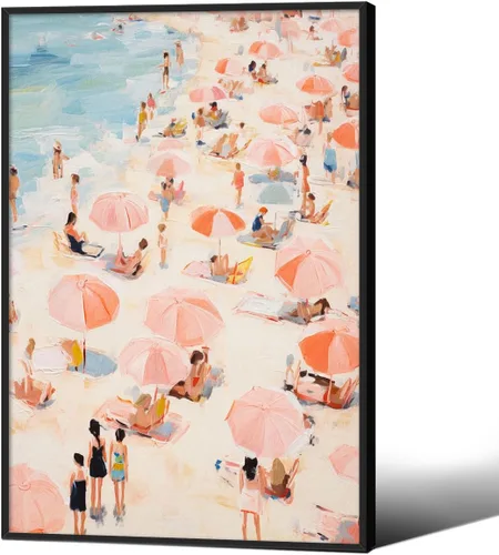 Vista 18 de Arte de pared costero de verano rosa pastel playero surfing pósteres de vaquera, impresiones en lienzo estéticas de 08 x 10 pulgadas, marco negro