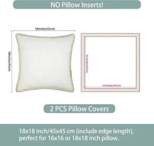 Vista 5 de Merrycolor Juego de 2 fundas de almohada decorativas de granja de 18 x 18 pulgadas, fundas de almohada beige texturizadas, fundas de almohada