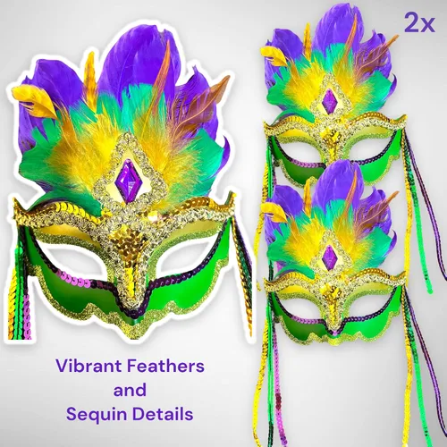 Vista 2 de LUX TRENDS - Máscara de carnaval veneciano con plumas para carnaval, Halloween, fiesta de cosplay para mujeres