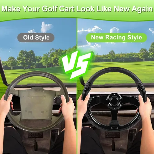 Vista 2 de Volante de carrito de golf compatible con EZGO RXV y TXT, Club Car DS, Club Car Precedent Tempo, Yamaha Golf Cart (volante negro)