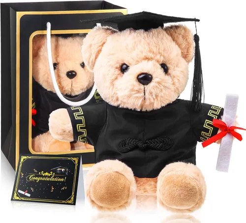 Vista 12 de Oso ZJoey con gorra de graduación Juguetes Clase de 2025 Oso de peluche Teddy Bear Animal con gorra y toga con tarjeta de felicitación y bolsa