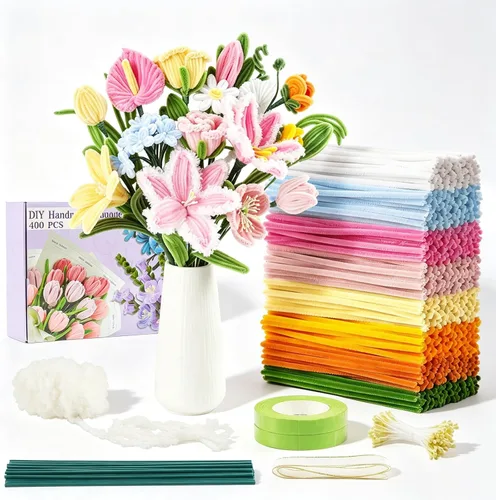 Vista 21 de 400 Pcs Pipe Cleaners Craft for Flowers, 5 Colored Pipe Cleaner Flower Kit Rosa Purpl