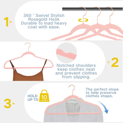 Vista 3 de Perchas de terciopelo, perchas de oro rosa, perchas, perchas, terciopelo antideslizante, rosas negras, perchas, perchas, perchas, perchas, perchas