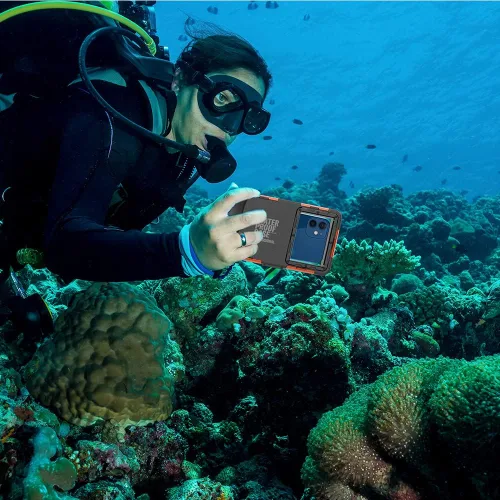 Vista 6 de Funda impermeable para teléfono, funda de teléfono de buceo para iPhone Samsung Galaxy Google LG Series, subacuática profesional de 50 pies al aire
