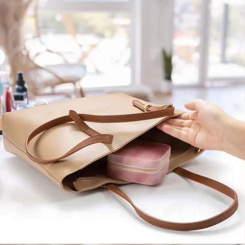 Vista 4 de Joyero de viaje de terciopelo de felpa, organizador de joyas de viaje, estuche de viaje para joyas, caja de joyería de viaje, pequeña caja