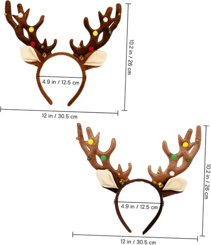 Vista 2 de Amosfun 2 diademas de Navidad con cuernos de reno de Navidad, diadema de cuernos de ciervo, diadema de orejas de reno de Navidad para accesorios
