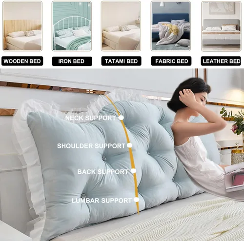 Vista 3 de Almohada de cuña para cabecera de dormitorio, almohada de lectura en casa, soporte de espalda para sentarse en la cama, cojín lumbar de gran