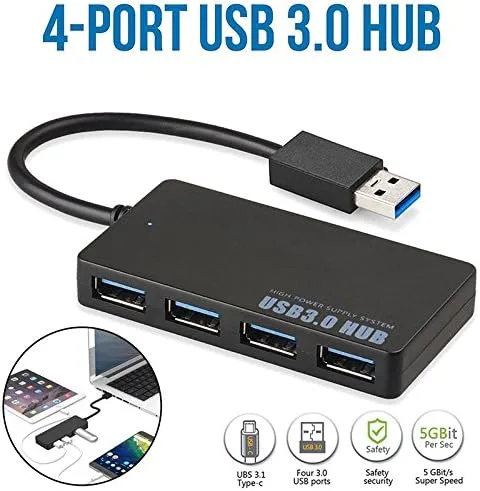 Vista 3 de Divisor de expansión compacto delgado de alta velocidad con 4 puertos USB 3.0, negro