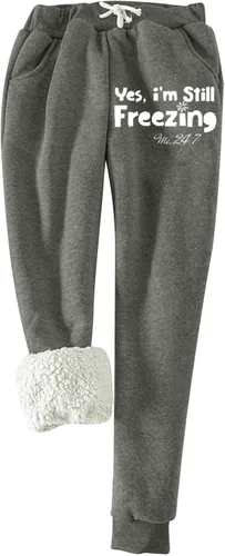 Vista 5 de Pantalones deportivos cálidos con forro de sherpa para mujer, pantalones largos gruesos de invierno para exteriores, pantalones deportivos