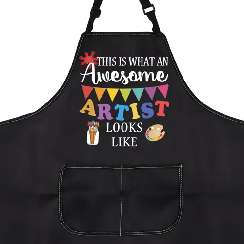 Vista 2 de PXTIDY Delantal de artista de arte con bolsillos, delantal de pintor, delantal para amantes de la pintura, profesor, estudiante, regalo impermeable