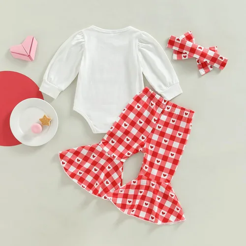 Vista 17 de FIOMVA Conjunto de ropa de 3 piezas con estampado de corazón para bebé recién nacida, para el día de San Valentín