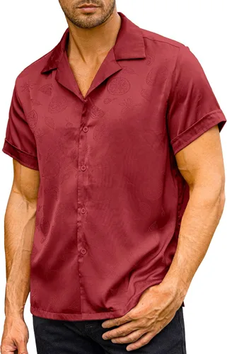 Vista 2 de ZAFUL Camisa hawaiana de algodón de manga corta con botones para el verano, para playa tropical