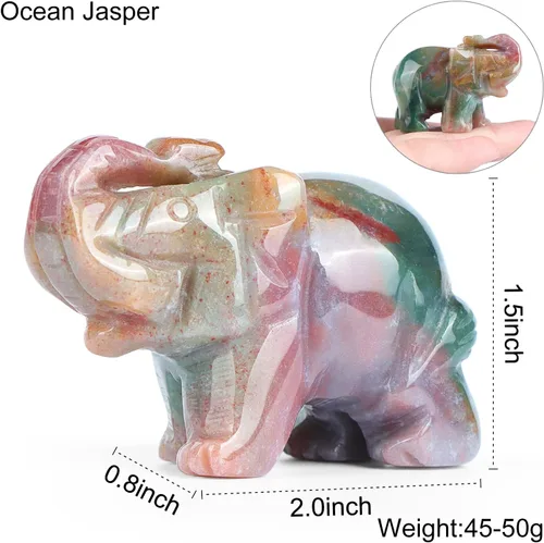 Vista 3 de Figura decorativa de elefante de 2 pulgadas, regalos para mujeres adultas, cristal de la suerte, para interiores y exteriores, jaspe oceánico