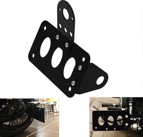Vista 6 de Soporte de placa de matrícula cromado para motocicletas, montaje lateral, compatible con Harley Davidson Bobber Chopper, Honda, Yamaha, Suzuki