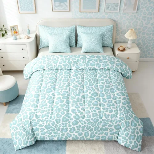 Vista 12 de Erosebridal Juego de edredón de 7 piezas con estampado de leopardo, tamaño Queen, juego de ropa de cama súper suave con estampado de guepardo, juego