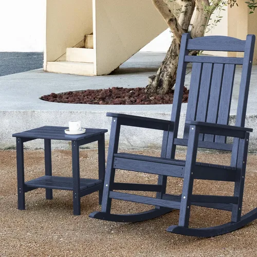 Vista 7 de KINGYES Mesa auxiliar doble, mesa auxiliar Adirondack, color azul marino