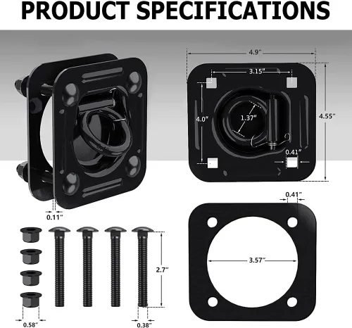 Vista 8 de Anclajes de amarre de anillo en D, 4 unidades, resistente 1/2 pulgada empotrable para remolques, remolques, caravanas, camionetas, ATV, seguridad