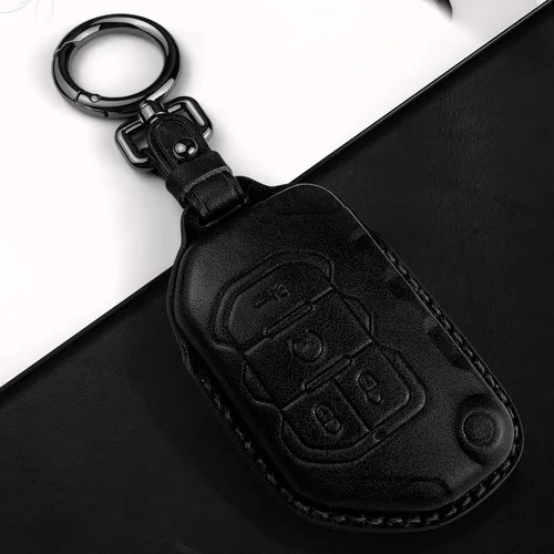Vista 3 de Tukellen Funda de cuero para llavero Jeep Wrangler Gladiator Sahara Rubicon con 4 botones (negro)