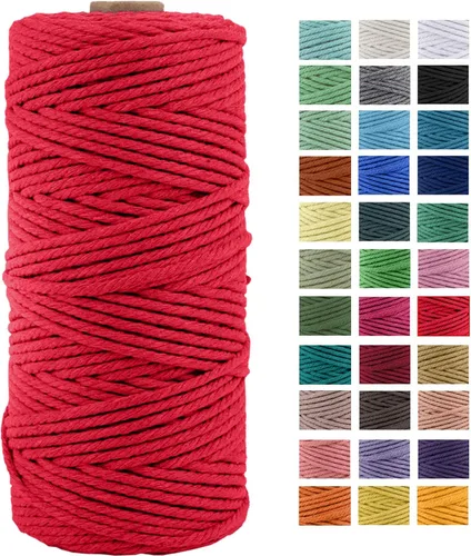 Vista 10 de Cordón de macramé de algodón natural grueso de 3mm x 109 yardas, cuerda de algodón trenzado de 4 hebras para macramé suave de color natural hecho a