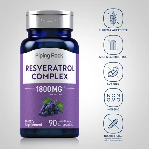 Vista 3 de Piping Rock Complejo de resveratrol 90 cápsulas Fórmula ultra potente