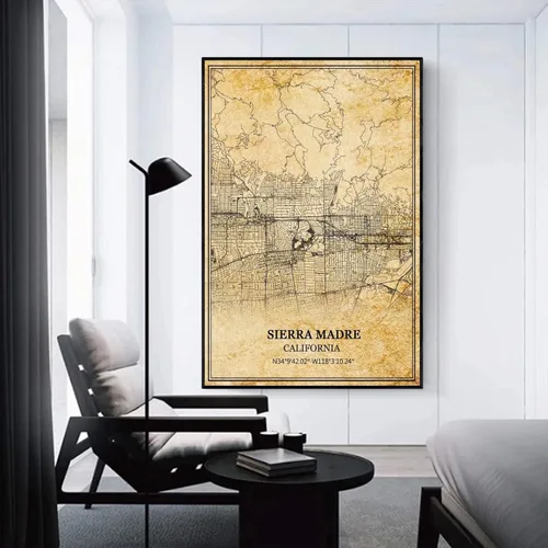 Vista 3 de TANOKCRS Sierra Madre California, Estados Unidos, América, arte de pared, impresión vintage, mapa, obras de arte, viajes, recuerdo, regalo