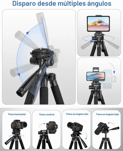 Vista 4 de JOILCAN - Trípode para teléfono y iPad de 67 pulgadas, trípode profesional para cámara Negro