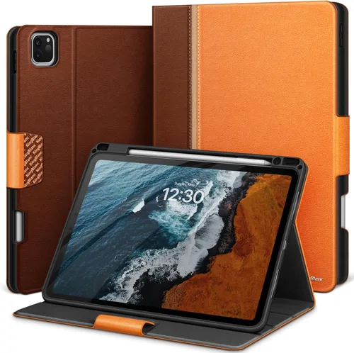 Vista 11 de KingBlanc Funda para iPad Pro de 11 pulgadas de 4ª/3ª/2ª/2ª generación (2022/2021/2020) con soporte para lápices, funda de soporte bicolor de cuero