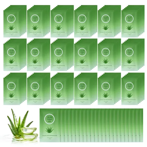 Vista 9 de Gel de aloe vera de tamaño viaje, mini loción natural de aloe vera orgánica, envuelta individualmente, crema de aloe calmante después del sol
