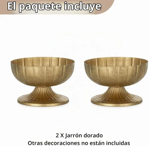 Vista 8 de NUPTIO Jarrones Dorados Desgastados para Centros de Mesa: Jarrones de Compota de Latón Rústicos para Flores - Decoración de Cuenco con Pedestal