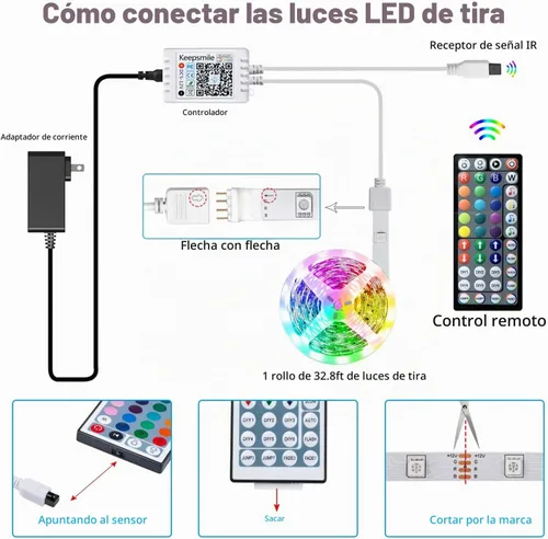 Vista 7 de Tenmiro Tira de luces LED de 32.8 pies, RGB LED inteligente con sincronización de música que cambia de color, tiras de luces LED con control remoto