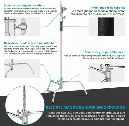 Vista 2 de Neewer Soporte de luz ajustable en C de 10 pies/9.8 ft con brazo de pluma de extensión de 4 pies/3.9 ft, cabezal de agarre de 2 piezas y bolsa