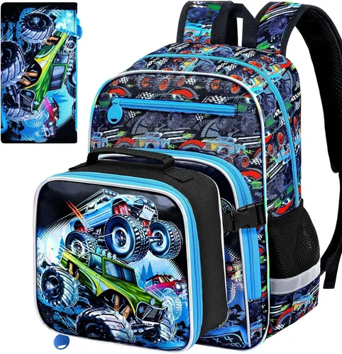 Vista 28 de CCJPX 3Pcs Backpack for Boys, 16 Inch Preschool Elementary Kindergarten School Backpacks and Lunch Box Aa1-dinosaurio Negro