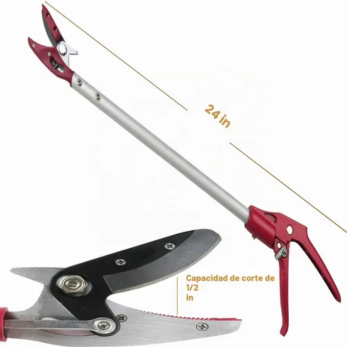 Vista 2 de Podadora de largo alcance de 2 pies y recolector de frutas con función de corte y sujeción, poste de aluminio ligero de 0.7 libras con cabezal