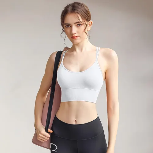 Vista 2 de Padded Sports Bras for Women Strappy Cross Back Yoga Bras Pack for Workout Fitness Running Gym Low Impact Top