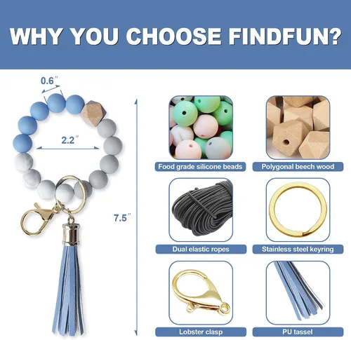 Vista 4 de Women Silicone Beads Key Ring Chain Wristlet Keychain Bracelet with Card Holder Leather Tassel Bangle