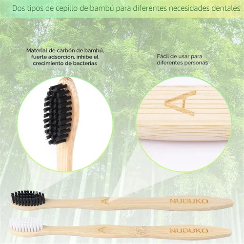 Vista 3 de NUDUKO Cepillos de dientes de bambú biodegradables, paquete de 10 unidades, ecológico, cepillo de dientes de madera natural, sin BPA