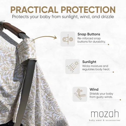 Vista 4 de MOZAH Funda de asiento de coche para bebé, hojas beige, 100% muselina orgánica, suave, transpirable y ligera, esencial para asiento de automóvil