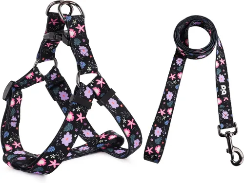 Vista 28 de QQPETS Juego de correa de arnés para perro, ajustable, resistente, sin tirones, arnés halter para perros de razas pequeñas, medianas y grandes, clip