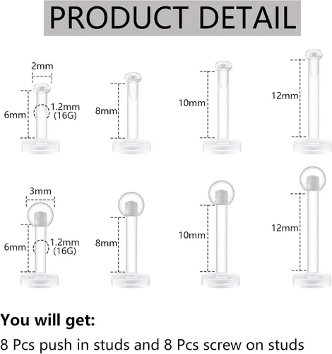 Vista 2 de Clear Retainer Septum 16G Plastic Septum Ring Retainer Plastic Hoop Earrings Piercing Retainer Horseshoe Piercing Jewelry
