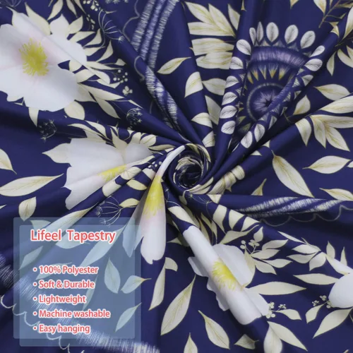 Vista 6 de Lifeel - Tapiz bohemio azul para colgar en la pared, tapiz hippie de mandala, medallón floral con diseño de corona estética blanca, manta decorativa