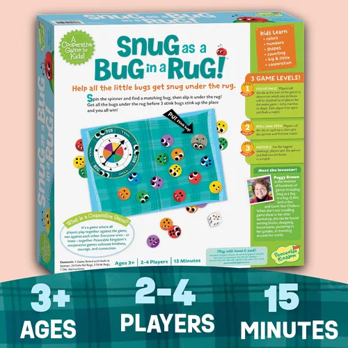 Vista 4 de Juego Peaceable Kingdom Snug as a Bug in a Rug, juego de tapete para niños, ganador de premios para nivel preescolar